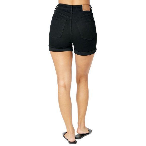 Judy Blue Tummy Control Black High Rise Cuffed Shorts - Picture 3 of 6